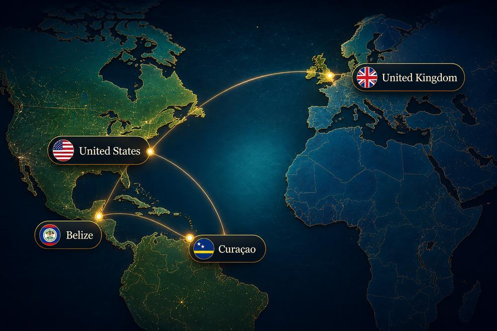 Belize, United Kingdom, and United States service map